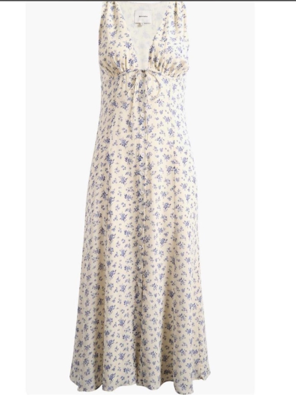 Reformation Cream Maxi Dress with Blue Floral Print